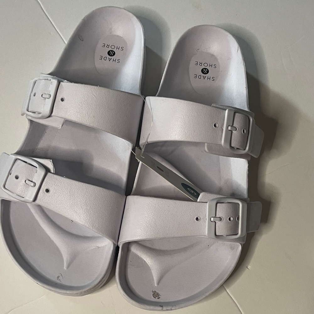 Shade & Shore White Double-Buckle Slide Sandals